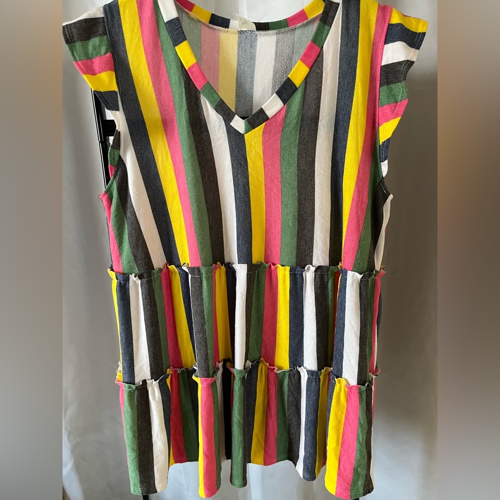 Sew in Love Short Sleeve Bright Stripe Ruffle Top